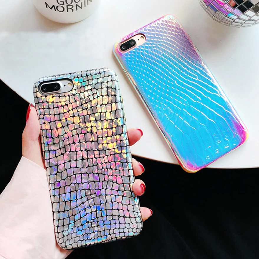 

For iPhone XS Max XR X 8 7 6 6S Plus Cover Laser Snakeskin Lizard Crocodile Alligator Glossy PU Leather PC Case
