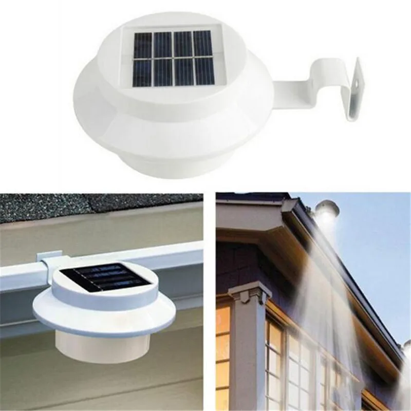 

New Waterproof outside Wall Garden Solar Lamp Light 3 Led iP65 Light Sensor Control Solar Powered Fence Gutter Solar Sensor