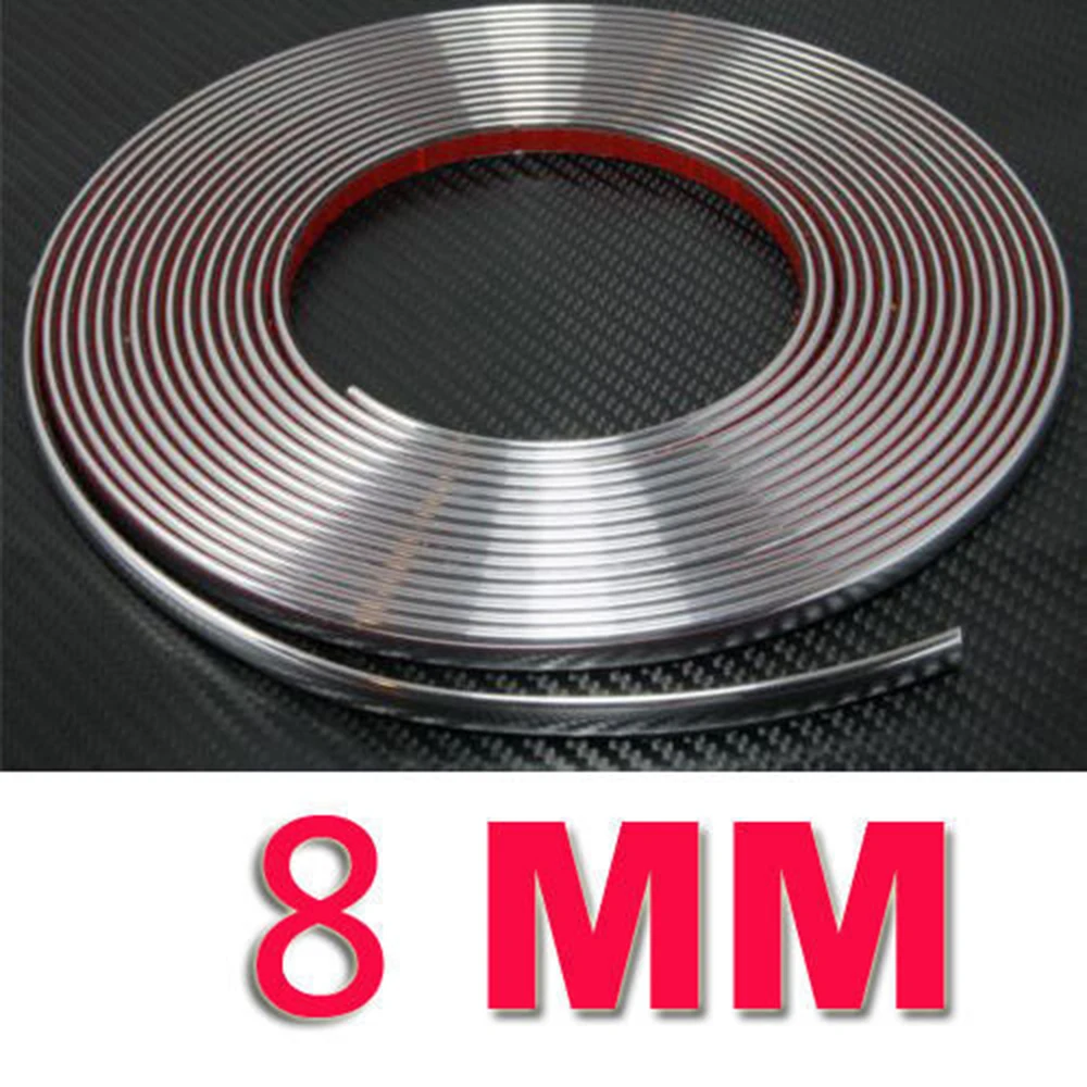 15m Silver Chrome Self Adhesive Car Door Edge Styling Moulding Trim Strip 8mm