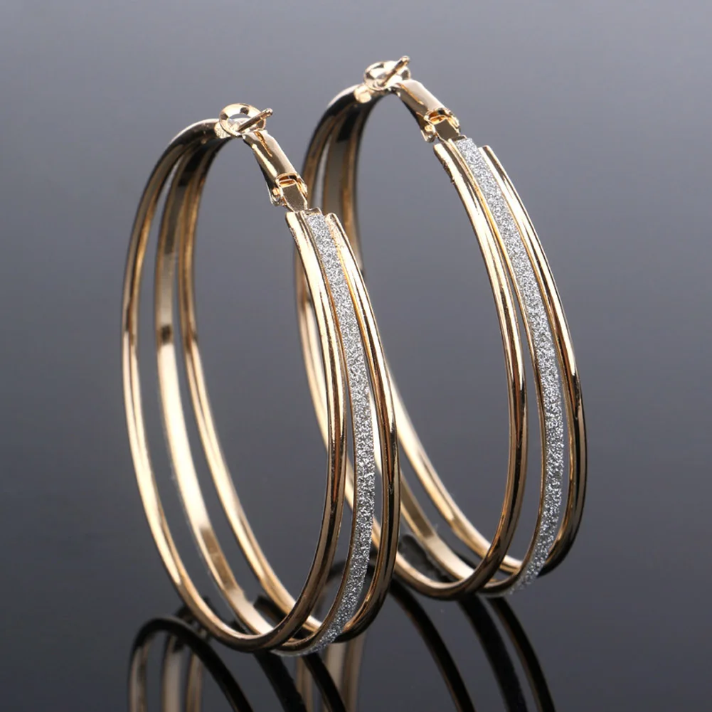 

Scrub Circle Round Big Earring Piercing Women Fashion Jewelry Color Gold Earrings Crystal Wedding Gift