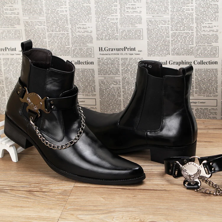ERRFC/модные мужские черные ботильоны с острым носком; трендовая Пряжка из лакированной кожи; мужская обувь с цепочками; Очаровательная обувь для вечеринок