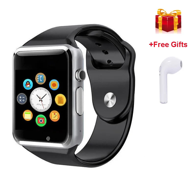 Silver Black with Ea Bluetooth A1 Смарт-часы и i7 Eaphone спортивные наручные часы Поддержка 2G SIM TF камера Reloj умные часы для Xiaomi часы PK Y1 V8 - Цвет: Silver Black with Ea