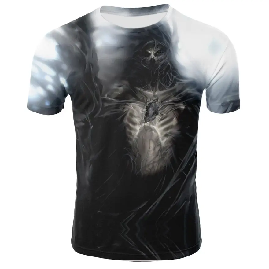 

2019 Men T Shirts Voodoo Design Short Sleeve Casual 3D Tops Hipster Flower Skull T-shirt for men