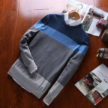 

men spring men casual 100%cotton knitted sweater O-neck harmont patchwork pullovers blaine embroidery striped knitted sweater