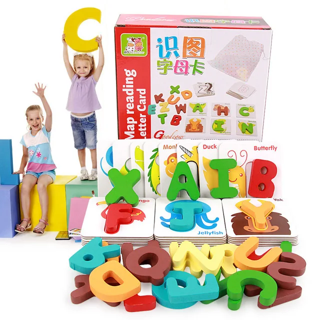 

Fun Wooden Early Education Baby English Learning ABC Alphabet Letter Cards Cognitive Animal Toys