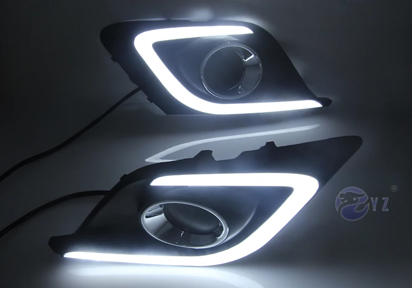 

Car Flashing 1Pair DRL For Mazda 3 Axela 2014 2015 2016 Daytime Running Lights fog lamp cover headlight 12V Daylight with Yellow