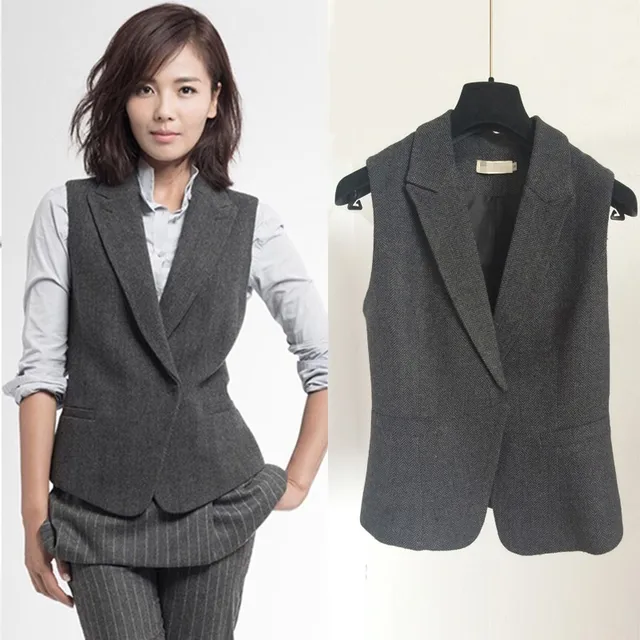 plus size 3XL Vest Jacket Women Sleeveless woolen Blazer Vests Fashion covered Button Vest