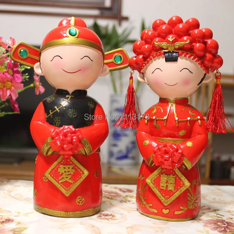 Buy Chinese wedding cake toppers bride and bridegroom