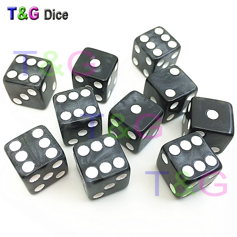 10PCS 12MM High Quality Dice Marbled Transparent Solid Glitter effect in square corners Plastic cube d6 Gambling