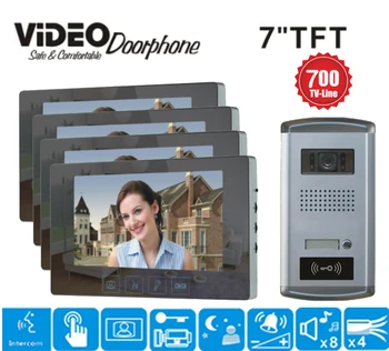 

ZHUDELE Home security intercom system 7" video/audio door phone Frid CCD camera waterproof + 4 monitors doorbell in stock