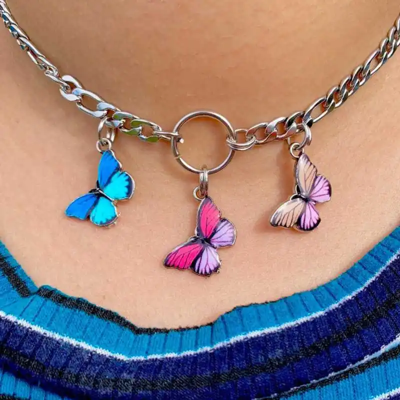 Collar mariposa estilo los 90 para mujer, gargantilla de estética Tumblr, Punk, universidad, regalo de cumpleaños|Collares tipo gargantilla| - AliExpress