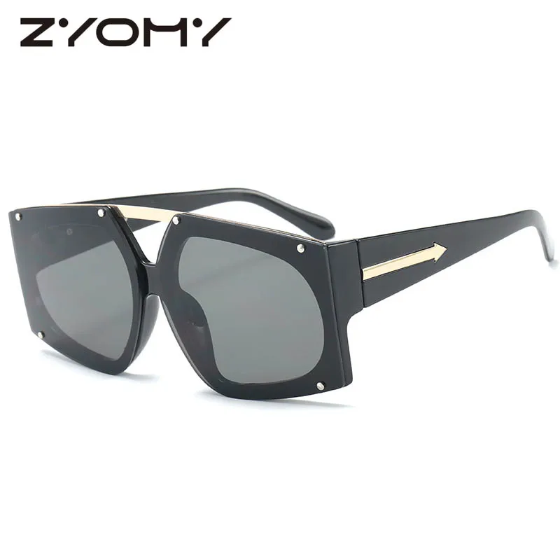 Брендовые дизайнерские прозрачные линзы с двойным лучом, УНИКАЛЬНЫЕ Солнцезащитные очки для женщин, солнцезащитные очки UV400, квадратные мужские солнцезащитные очки - Цвет линз: C1 black grey