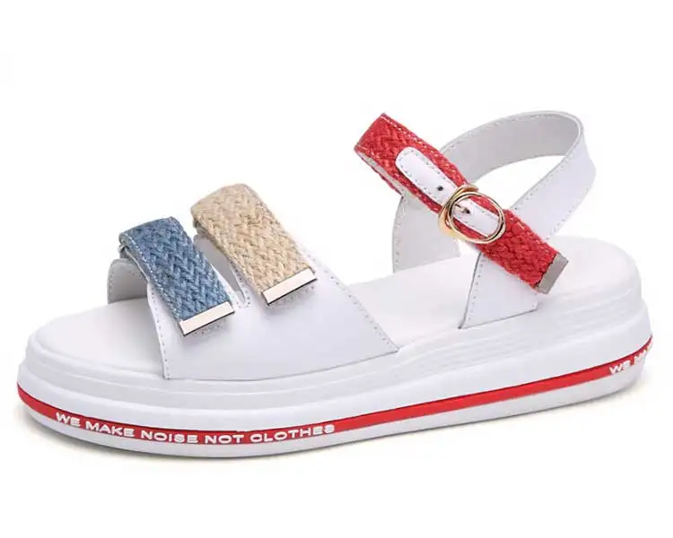 Women's PU Sandals 2019 Summer Flat Heels Sandals For Women Chunky Sandal Womens Platform Shoes Casual Summer Sandal