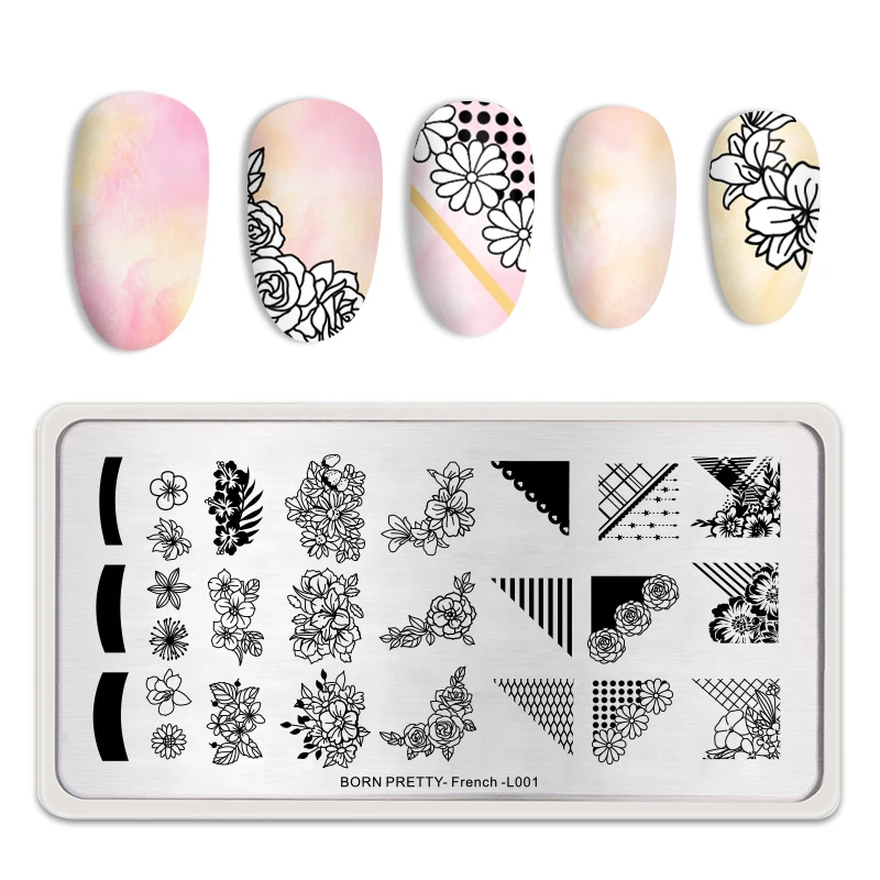 

BORN PRETTY French Theme Nail Stamping Plates Rectangle Flower Lace Patterns Nail Art Image StampTemplate Stencil Tools