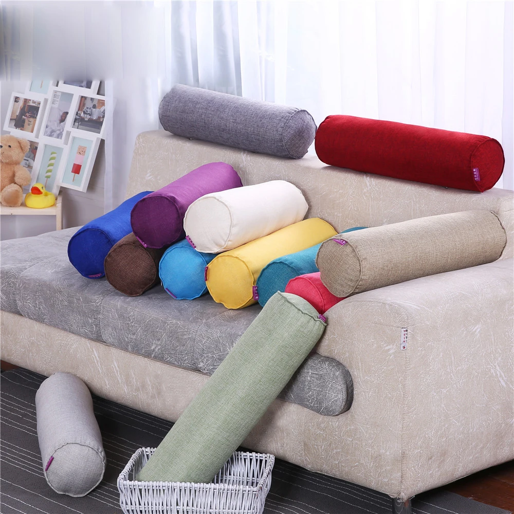 

1 piece Cylindrical Sofa Car Back Cushion Office Nap Lumbar Pillow Cotton Linen Case Washable Removable Multi size