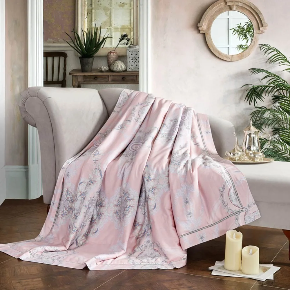 

2019 European Flowers Pink Quilting Quilt Soft Stitching Modal Artificial Silk Polyester Filler Queen King Summer Comforter