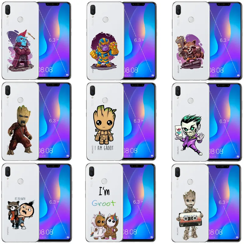 

Guardiees da Galaxia para Marvel Groot Caso de Telefone Silicone Macio para o Huawei P8 P9 P10 P20 Lite Plus TPU Capa Coque