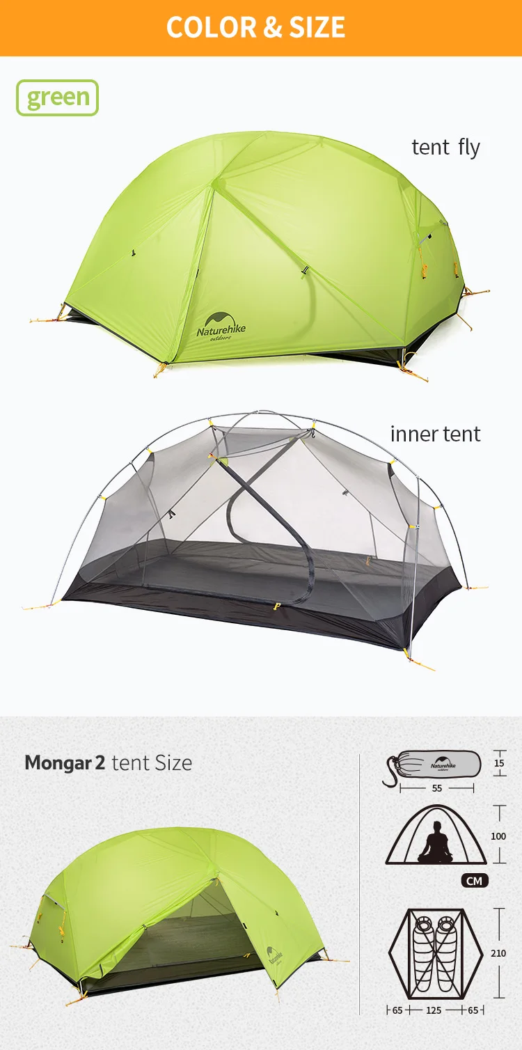 NatureHike открытый 1-2 человек Кемпинг палатки Mongar 20D силиконовая ткань Палатка Сверхлегкий Двойной слой 3 сезона путешествия туризм палатка