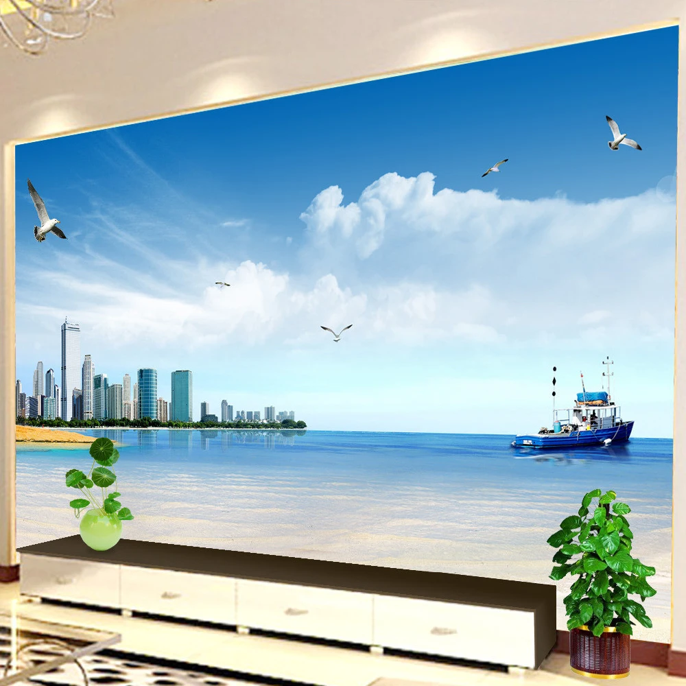 

beibehang Custom Photo Wallpaper Sea View City Photography Background 3D Non-woven Printed Wallpaper Living Room TV Backdrop