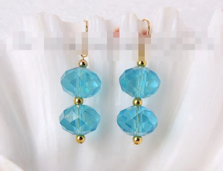 

hot sell new - 1626 round blue faceted natural crystal dangle earrings