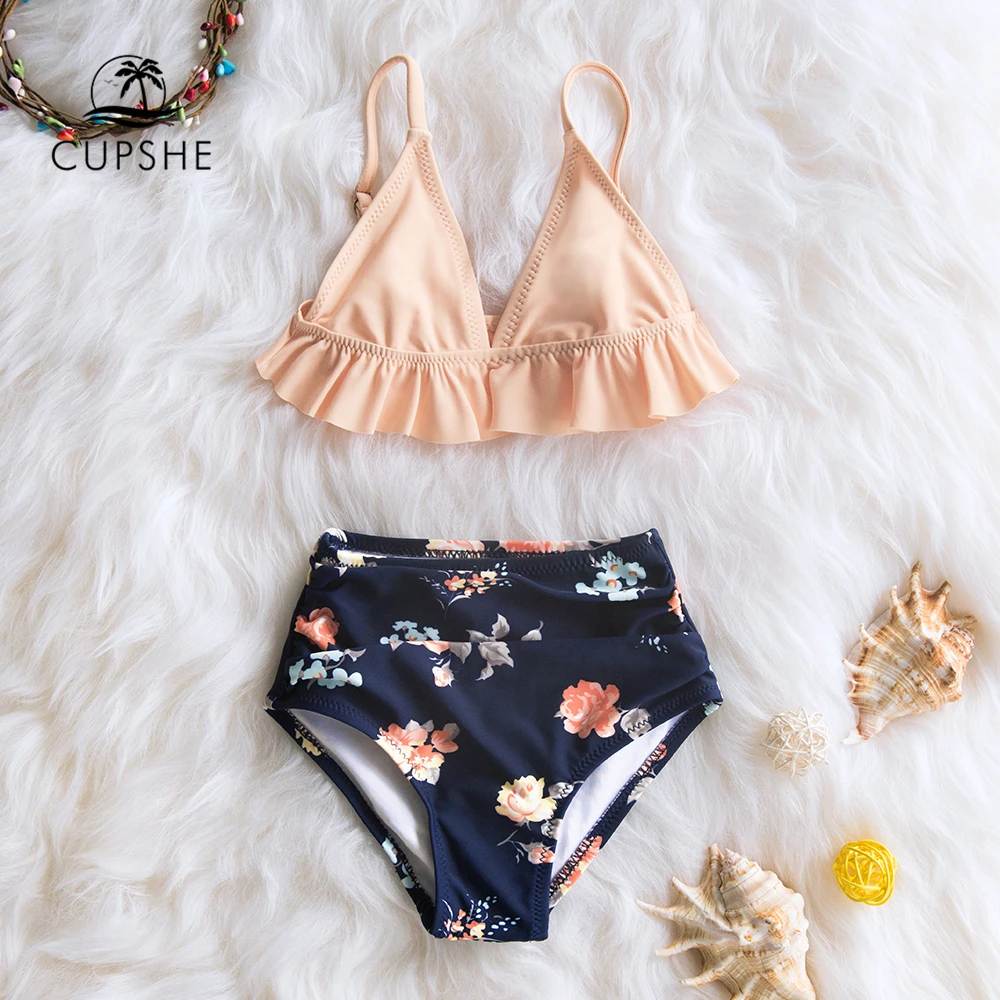 CUPSHE/2019 детское Желтое Бикини с цветочным принтом и завязками спереди для