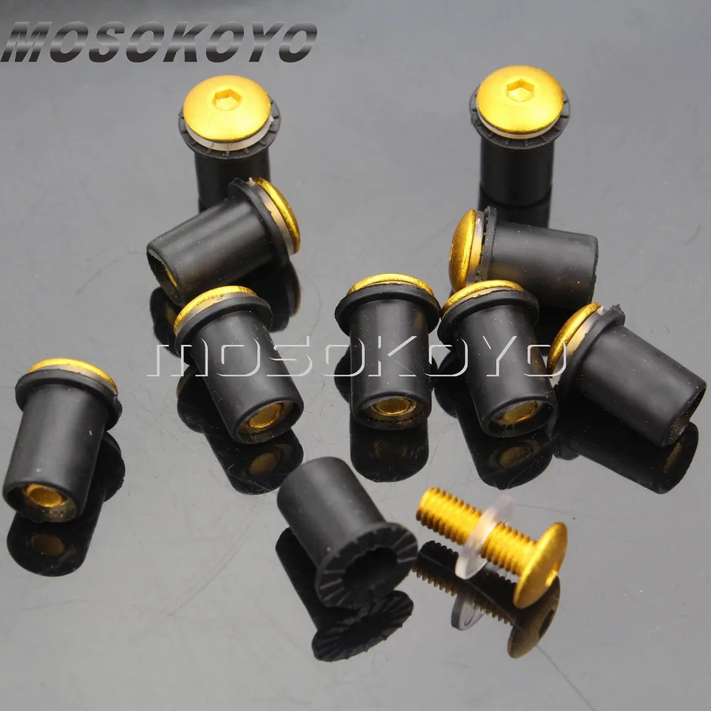 

10 Pcs Motorcycle Windshield Bolts Wellnuts & Washers Windscreen Fairing Mounting Nuts Screws Fastener Kit Universal