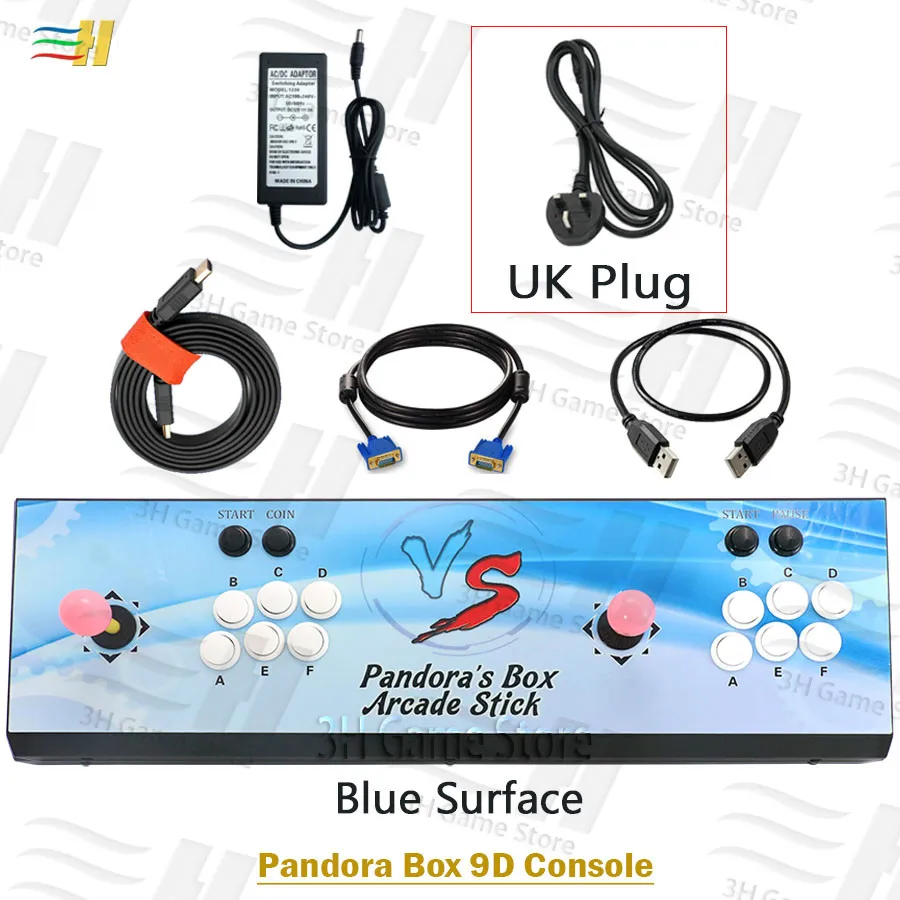 PB9d blue UK plug Pandora Box 9d 2500 В 1 аркадная игровая консоль поддержка 3P 4P usb подключение геймпада Поддержка 3d tekken 1 2 3 Mortal Kombat 1 2 3 4 - Цвет: PB9d blue UK plug