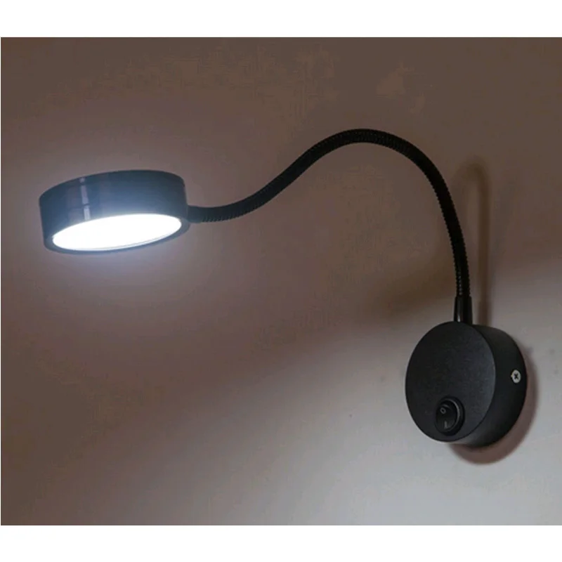 Black Silver 3W 5W 7W LED Reading Wall Lamps With Switch AC85-265V Modern Bedroom Bedside Lamp Light Body Hose Angle Adjustable 4