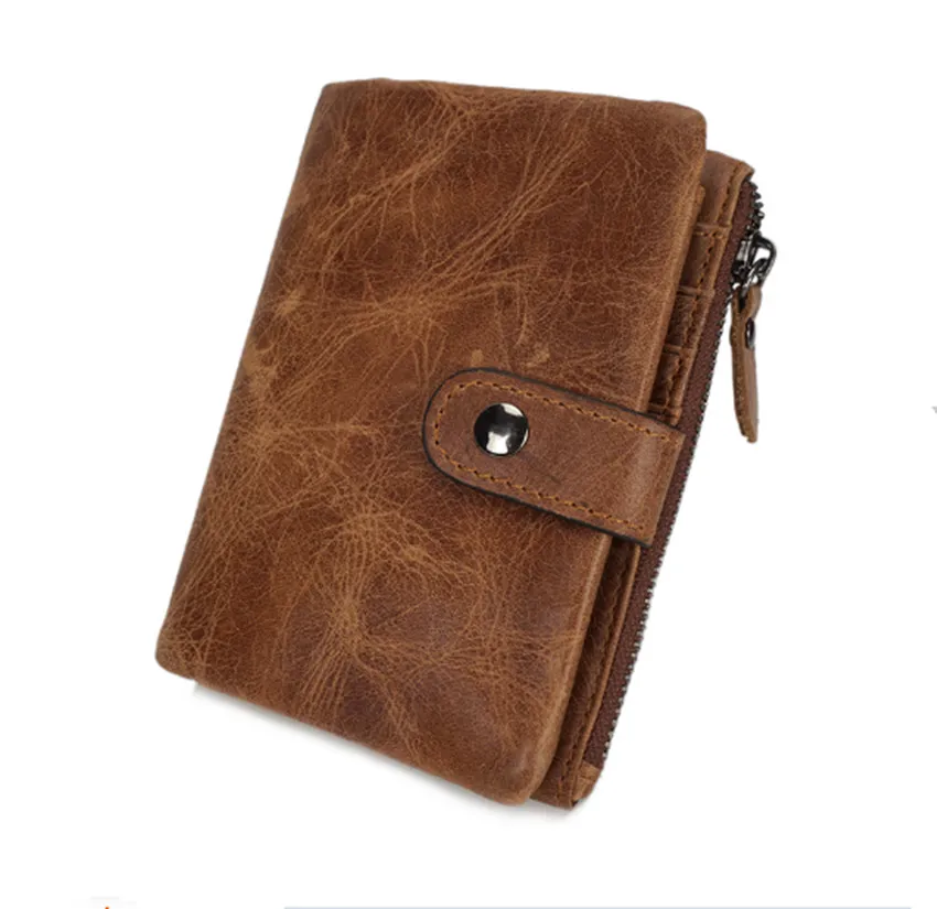Натуральная кожа мужские кошельки Billfold мужские s короткий кошелек Винтаж масло воск кожаный кошелек кожаный мешочек для монет кредитные держатель для карт - Цвет: Brown