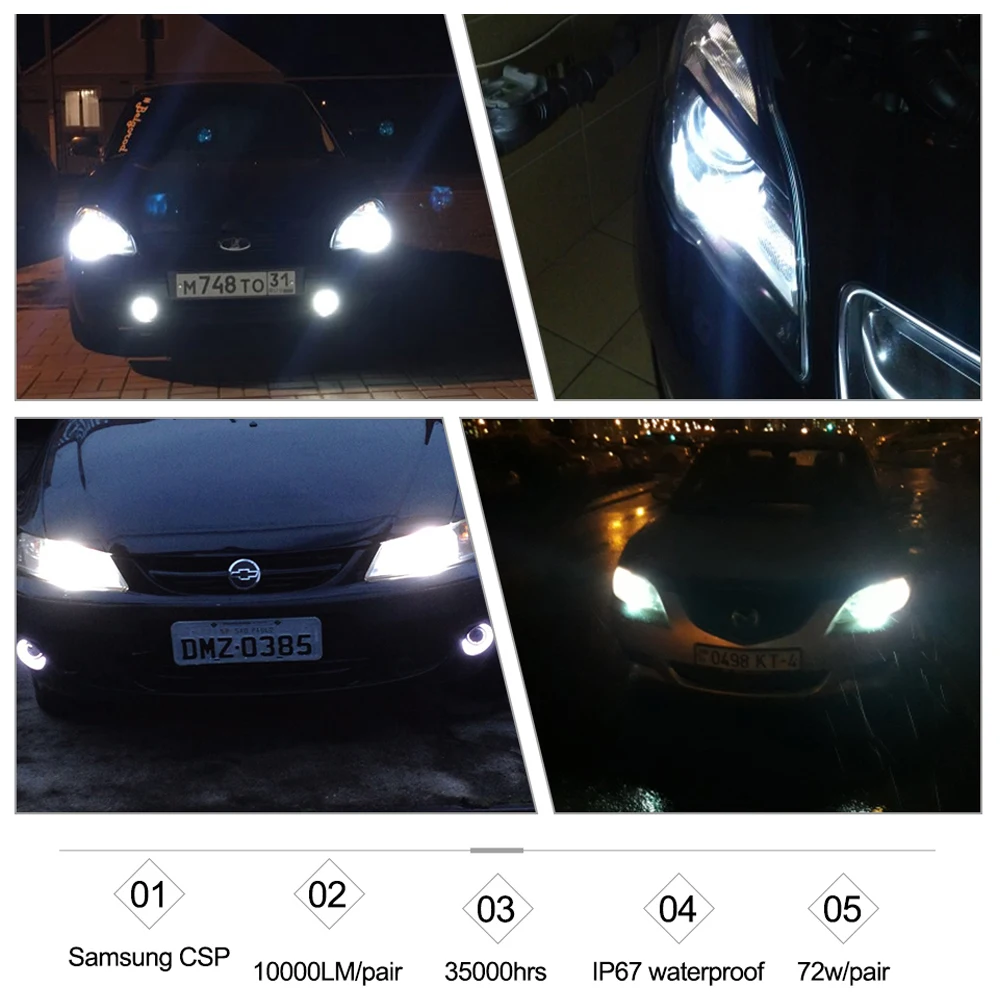 AcooSun H4 H7 Led автомобилей головной светильник H1 H8 H9 H11 HB4 HB3 9006 9005 чипов CSP 10000LM 72W фары