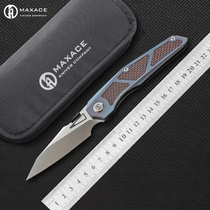 

MAXACE- GLEDE Aluminium folding knife,M390 blade,TC4+3K Red carbon fiber handle,Outdoor camping hunting pocket knife EDC tools