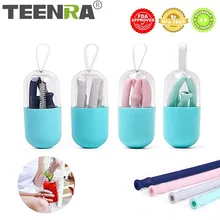 TEENRA 1 шт. Складная Силиконовая соломинка портативная Питьевая соломинка многоразовая Складная соломинка с чистящей щеткой Вечерние