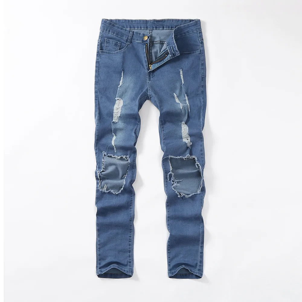 Jogging Trousers For Men Mens Skinny Stretch Denim Pants Distressed Ripped Freyed Slim Fit Jeans Trousers Man Pants Outdoor