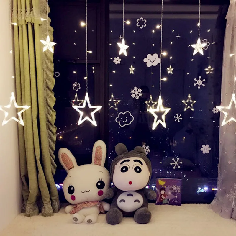 LED Five-pointed Star Curtain Lights 2.5M 138LEDS String Light Wedding Decoration Christmas Party Strip Light EU plug 220V LED Five-pointed Star Curtain Lights 2.5M 138LEDS String Light Wedding Decoration Christmas Party Strip Light EU plug 220V