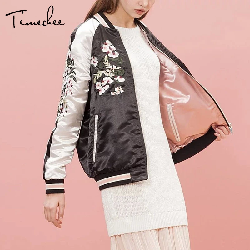 Chaqueta bomba Abrigos Mujer 2018 Timechee moda nueva primavera Vintage bordado ambos lados usan las chaquetas del bombardero LYY0129|bomber jacket|fashion jacketfashion jacket - AliExpress