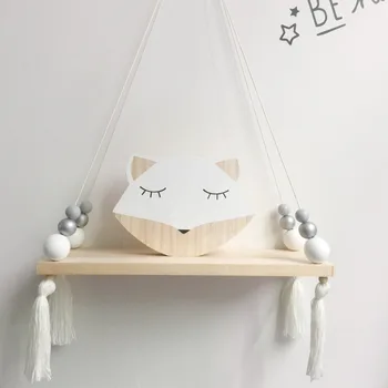 

Decorative rack cute creative kids room decoration wooden shelf for baby room Log pine wood beads shelves for kids room