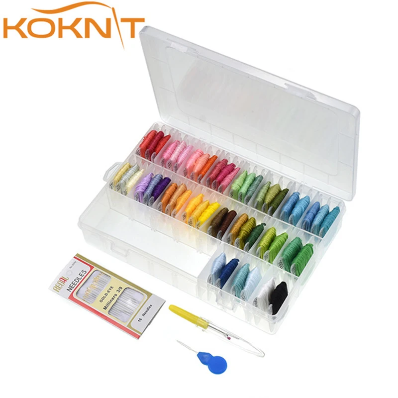 

Sewing Kits Embroidery Floss with Storage Box 50 Colors Friendship Bracelets Floss with Bobbins Sewing Needles Scissors AC216