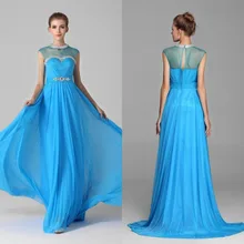 2015 Charming A-linie O-ansatz Lange Chiffon Abendkleid Flügelärmeln Abend-formale Sleeveless Abendkleid Crystals Gericht Zug