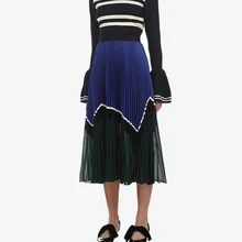 Синяя и зеленая юбка со вставками, черная юбка миди с поясом