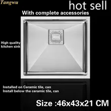 Tangwu Высококачественная кухонная раковина пищевой 304 нержавеющая сталь 1,2 мм Толстая ручная мини один слот 46x43x21 см