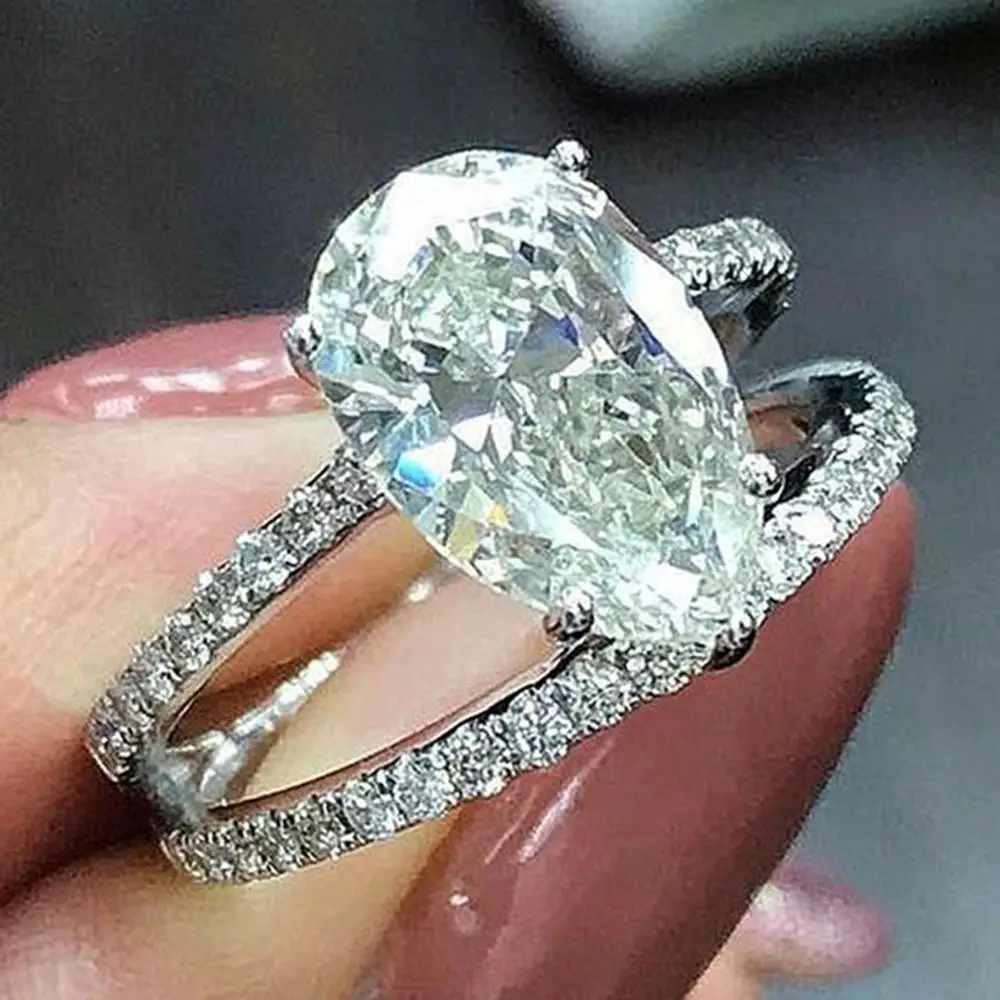 

White Stone Rings for Women Wedding Gift CZ Rings Set Silver Color Ring Luxury Jewelry Bague Femme Girl Anillos Mujer O5J765