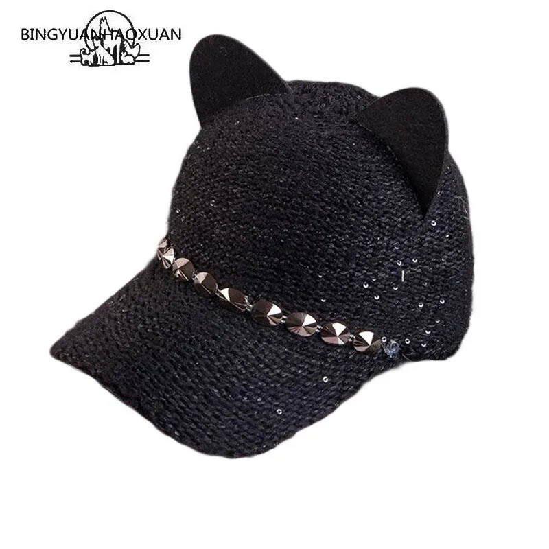 New fashion women girl's Hats spring summer cap cat ears hats snapback bone Hip Hop Caps wool knit baseball cap