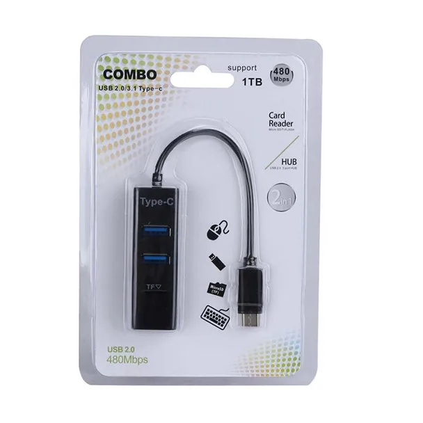 11,11 Новое поступление type-C USB 3,1 к USB2.0 2 в 1 кардридер порт адаптер для Macbook Tablet Горячая Прямая