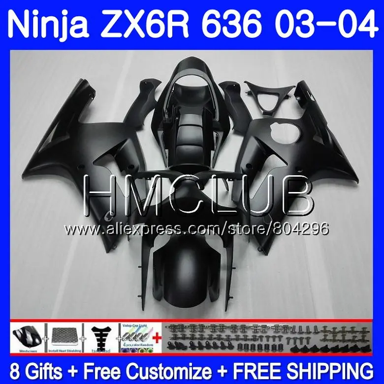 Средства ухода за кожей для KAWASAKI NINJA ZX600 матовый черный ZX636 ZX-6R 03 04 ZX-636 18HM. 8 ZX 636 6 R 600CC ZX6R 03 04 ZX 6R 2003 2004 Обтекатель