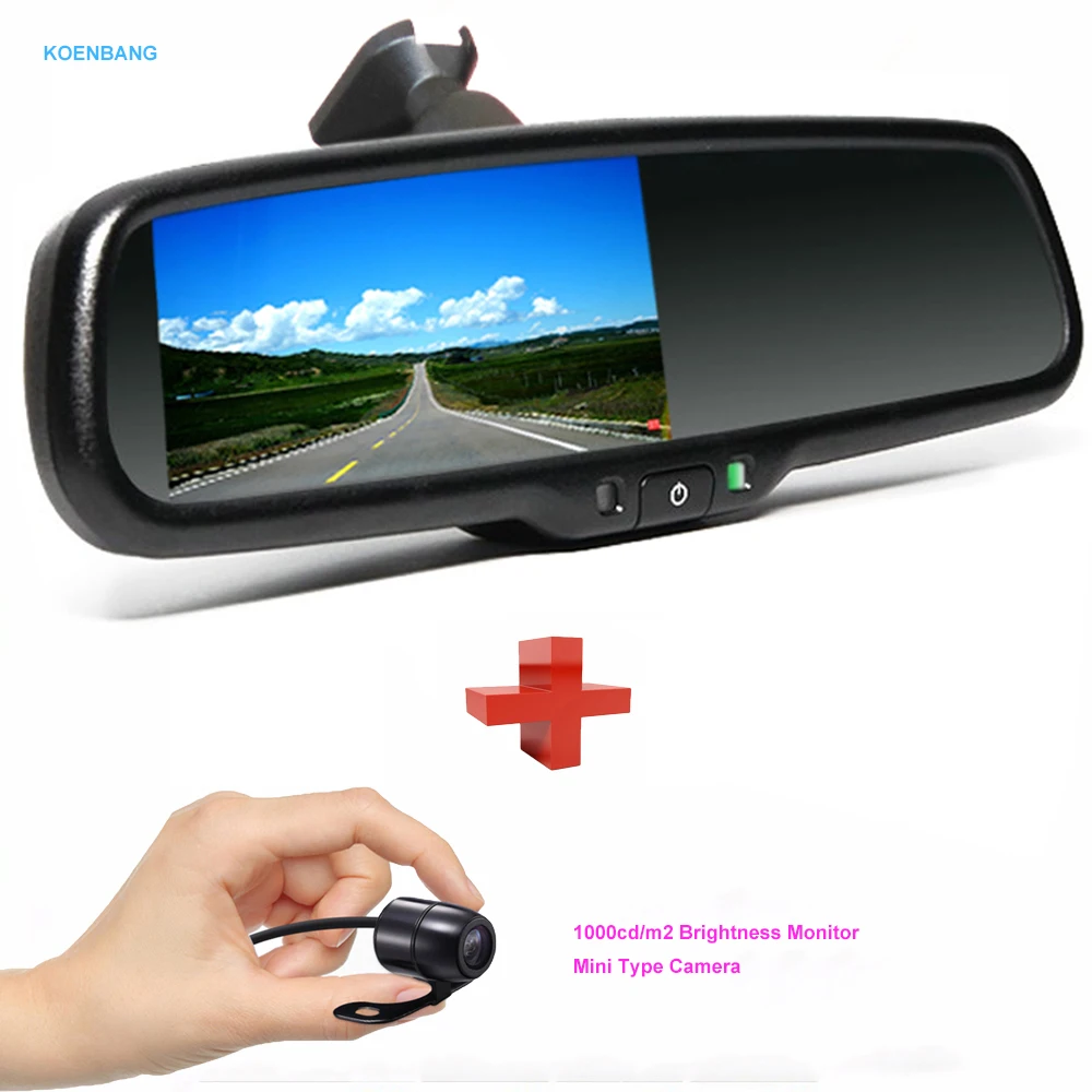 

KOENBANG 4.3" TFT LCD Car Rearview Mirror Monitor 1000cd/m2 2-way Video Input+Mini Type Rear View Camera Reverse Backup Camera