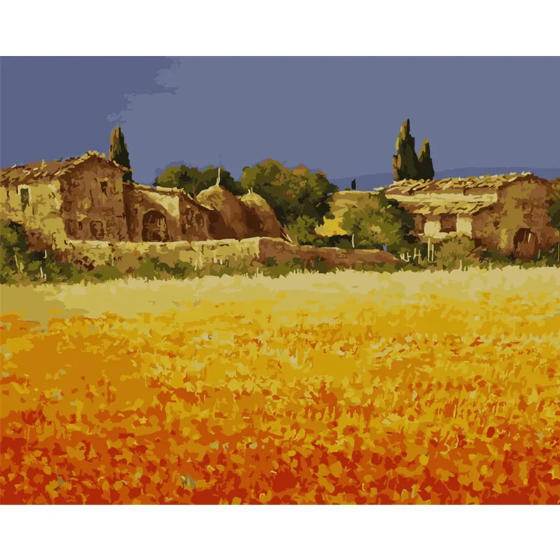 

Painting By Numbers DIY Dropshipping 40x50 50x65cm Cabin in the wheat field Scenery Canvas Wedding Decoration Art picture Gift