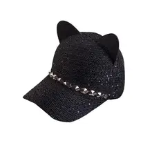 Модные весенние бейсболки женские бейсболки с кошачьими ушками бейсболки с блестками в стиле хип-хоп шляпы бейсболки от солнца с блестками черный, розовый
