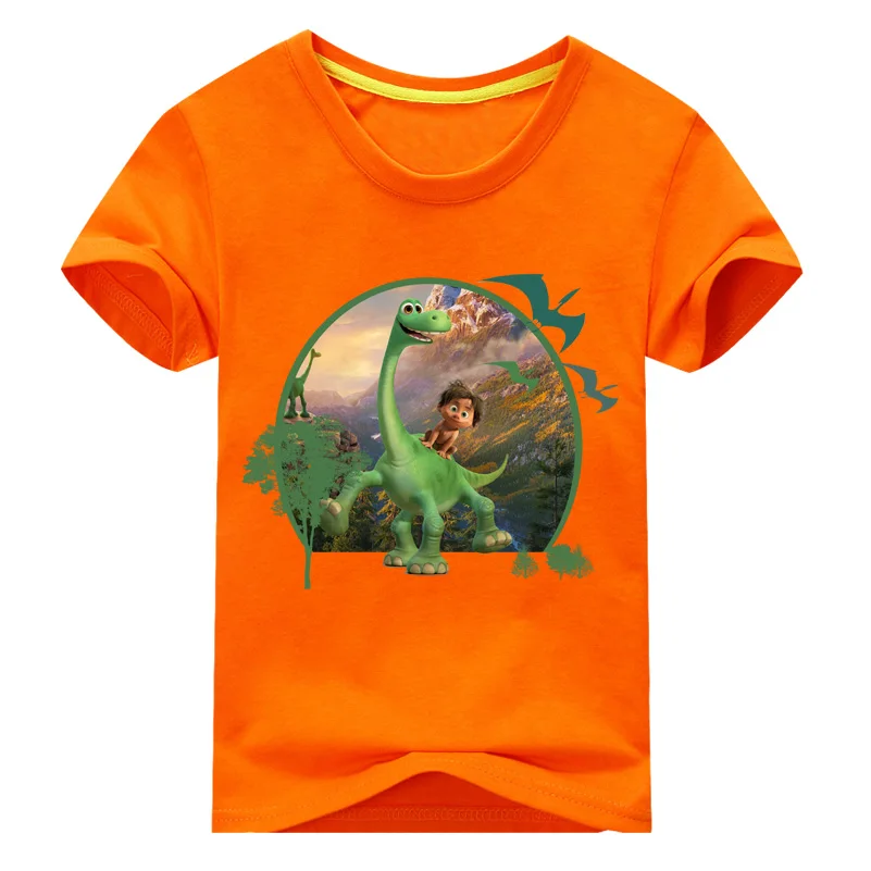Футболка с 3D принтом динозавра для мальчиков Детская летняя одежда с принтом из мультфильмов хлопковая Футболка для девочек детские футболки 10 цветов ACY005 - Цвет: Type1 Orange