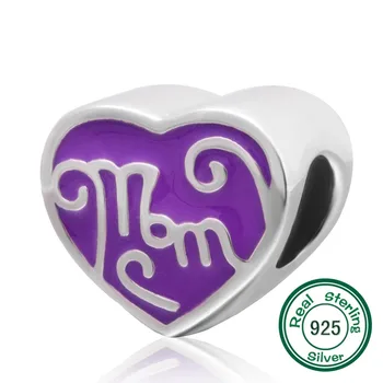 

ChaWin Great Mom Purple Heart Charm 100% Authentic 925 Sterling Silver Beads fits Pandora Charms bracelets & Necklaces
