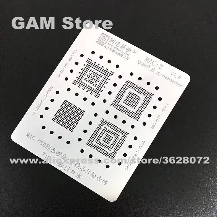 

For Macbook SSD BGA Stencil Reballing IC Chip Tin Plant Net Solder Heating Template Amaoe MAC:2 0.15mm Thickness